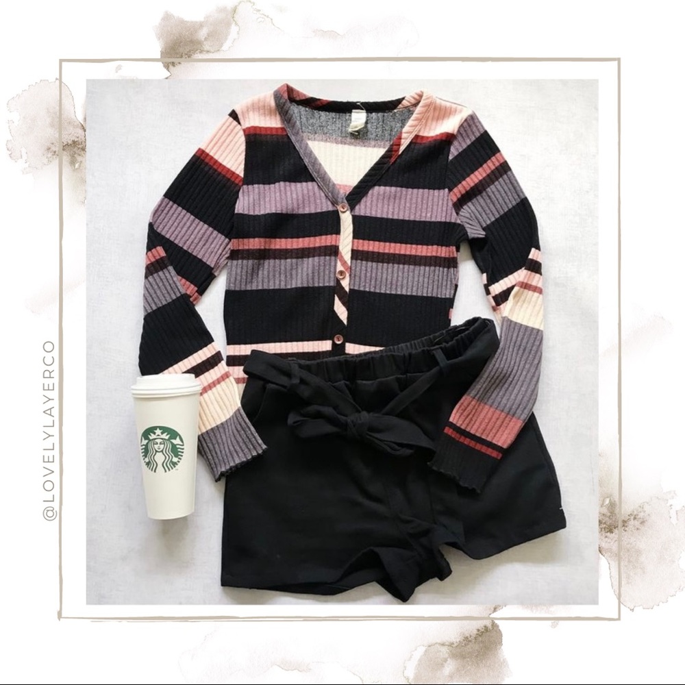 Striped Long Sleeve Button Top Medium